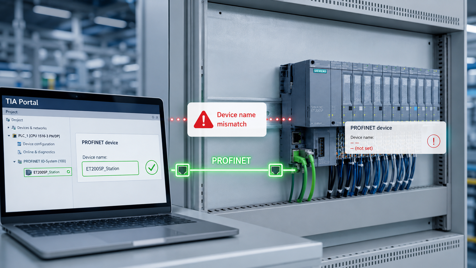 ET200SP i PROFINET: błąd „device name” po wymianie modułu – co sprawdzić