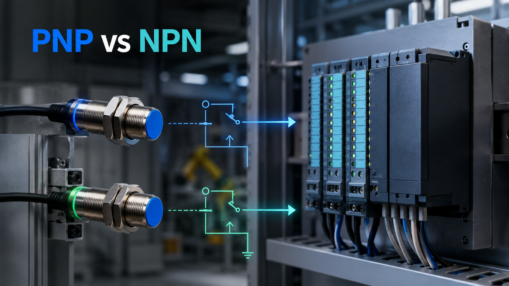 PNP vs NPN: jak dobrać czujnik do wejść PLC i uniknąć problemów na uruchomieniu